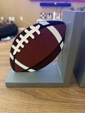 Kids Wooden Football Bookends in Brown and Gray